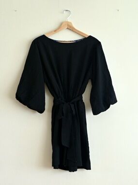 Mauve Black Textured Tie-Waist Jumpsuit Lined M by Anthropologie